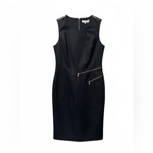 Calvin Klein Black Sheath Dress with Gold Hardware – Size 8